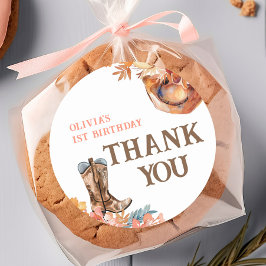 Pegatina Redonda Primer cumpleaños de Rodeo Chica Occidental