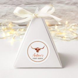 Pegatina Redonda Primer cumpleaños de Rodeo Cow Southern Cowboy