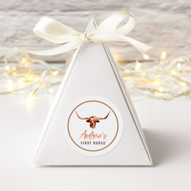 Pegatina Redonda Primer cumpleaños de Rodeo Cow Southern Cowboy (Subido por el creador)