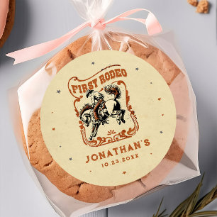 Pegatina Redonda Primer cumpleaños de Rodeo Cowboy Occidental