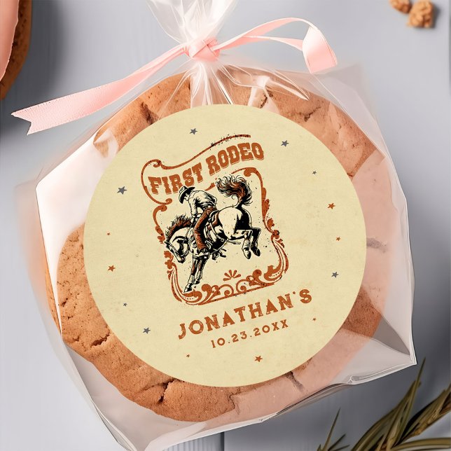 Pegatina Redonda Primer cumpleaños de Rodeo Cowboy Occidental (Subido por el creador)