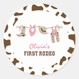 Pegatina Redonda Primer cumpleaños de Rodeo Western Cowboy