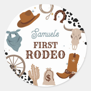 Pegatina Redonda Primer cumpleaños de Rodeo Wild West Boy