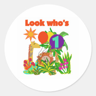 Pegatina Redonda Primer cumpleaños de Safari