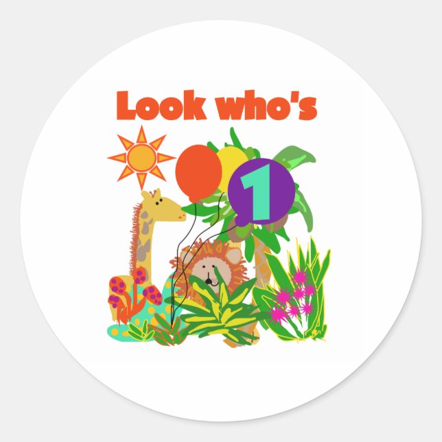 Pegatina Redonda Primer cumpleaños de Safari (Anverso)