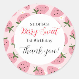 Pegatina Redonda Primer cumpleaños de Strawberry Delight