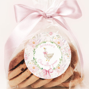 Pegatina Redonda Primer cumpleaños de un Chica de Rubor rosado de B