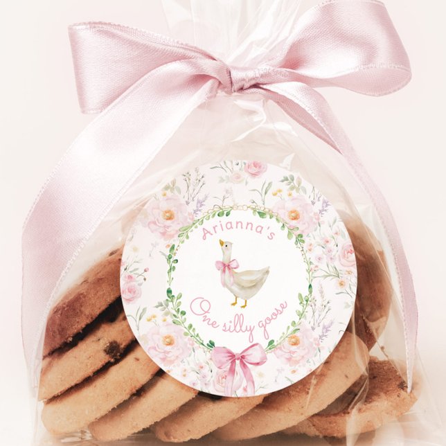 Pegatina Redonda Primer cumpleaños de un Chica de Rubor rosado de B (Subido por el creador)