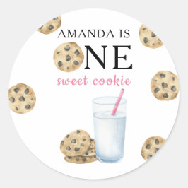 Pegatina Redonda Primer cumpleaños de un dulce cocinero y Chica de 