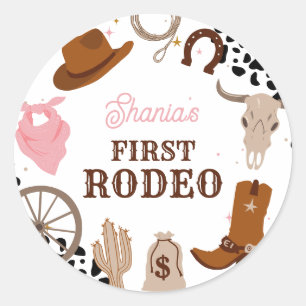 Pegatina Redonda Primer cumpleaños de un rodeo occidental salvaje C