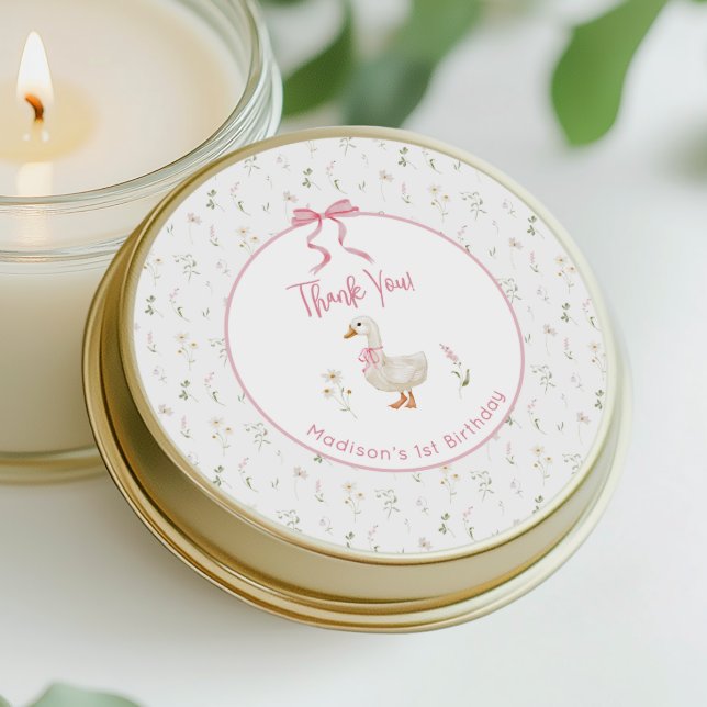 Pegatina Redonda Primer cumpleaños de una flor silvestre rosa de ga (Subido por el creador)