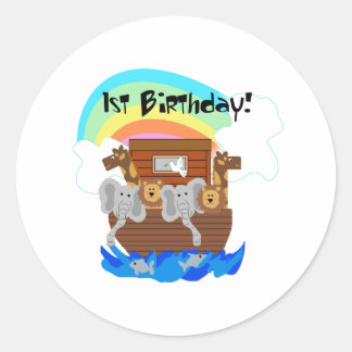 Pegatina Redonda Primer cumpleaños del Arca de Noé