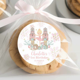 Pegatina Redonda Primer cumpleaños del ballet de nueces Rubor Pink