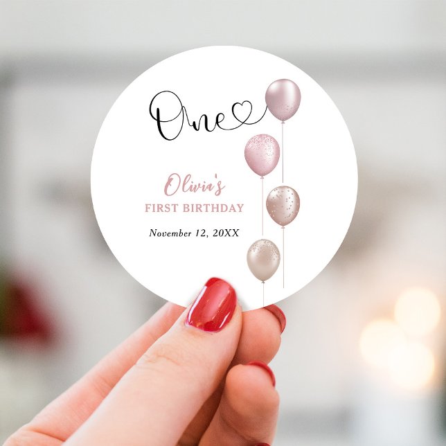 Pegatina Redonda Primer cumpleaños del Chica de los globos Rubor (Subido por el creador)
