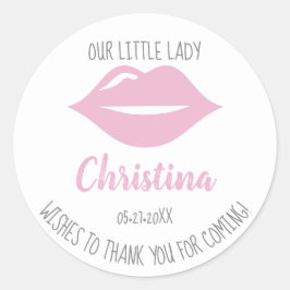 Pegatina Redonda Primer cumpleaños del ilustracion Little Lady Lips
