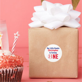 Pegatina Redonda Primer cumpleaños del Pequeño Rookie Baseball