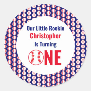 Pegatina Redonda Primer cumpleaños del Pequeño Rookie Baseball