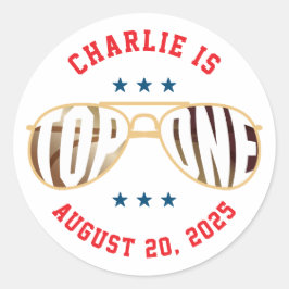 Pegatina Redonda Primer cumpleaños del tema piloto de un combatient