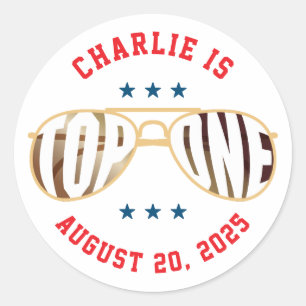 Pegatina Redonda Primer cumpleaños del tema piloto de un combatient