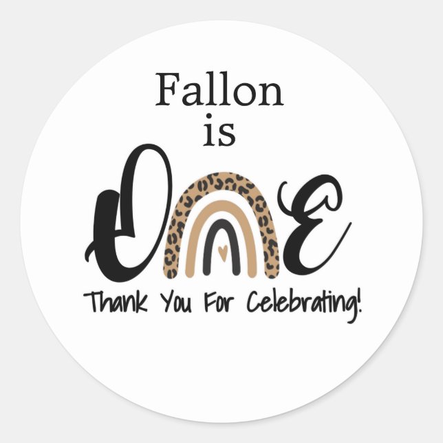 Pegatina Redonda Primer cumpleaños, invitación arcoiris, UNO (Anverso)