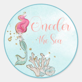 Pegatina Redonda Primer cumpleaños, ONE-der, cumpleaños de la siren