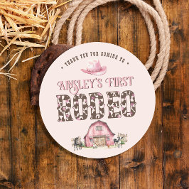 Pegatina Redonda Primer cumpleaños personalizado del primer rodeo r