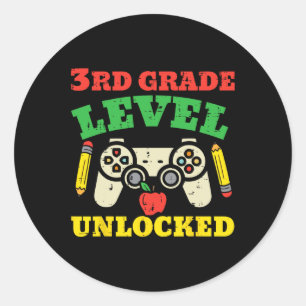 Pegatina Redonda Primer día de la escuela de videojuego de nivel de