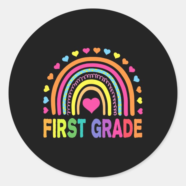 Pegatina Redonda Primer Grado Chicas Arcoiris Equipo de Profesores  (Anverso)