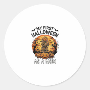 Pegatina Redonda Primer Halloween como mamá calabaza espantapájaros