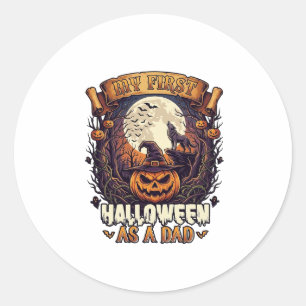 Pegatina Redonda Primer Halloween como Papá Calabaza Lobo Luna_1