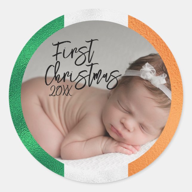 Pegatina Redonda Primer Navidad de bebé irlandés  (Anverso)