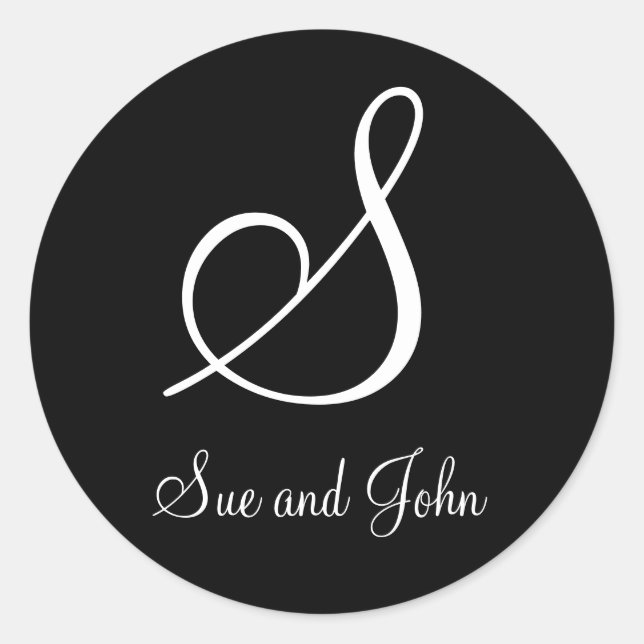 Pegatina Redonda Primer nombre y último monograma blanco inicial (Anverso)