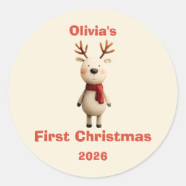 Pegatina Redonda Primer ornamento navideño del bebé personalizado