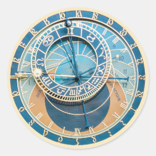 Pegatina Redonda Primer plano del reloj astronómico de Praga, R. Ch