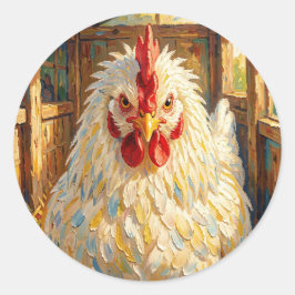 Pegatina Redonda Primer plano divertido de pollo con empaste que pa