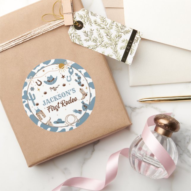 Pegatina Redonda Primer Rodeo del Niño Occidental Primer Cumpleaños (Regalar)