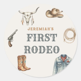 Pegatina Redonda Primer Rodeo Vaquero del Oeste Salvaje Cumpleaños 
