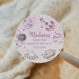 Pegatina Redonda Primer viaje alrededor del espacio Chica Sun Prime