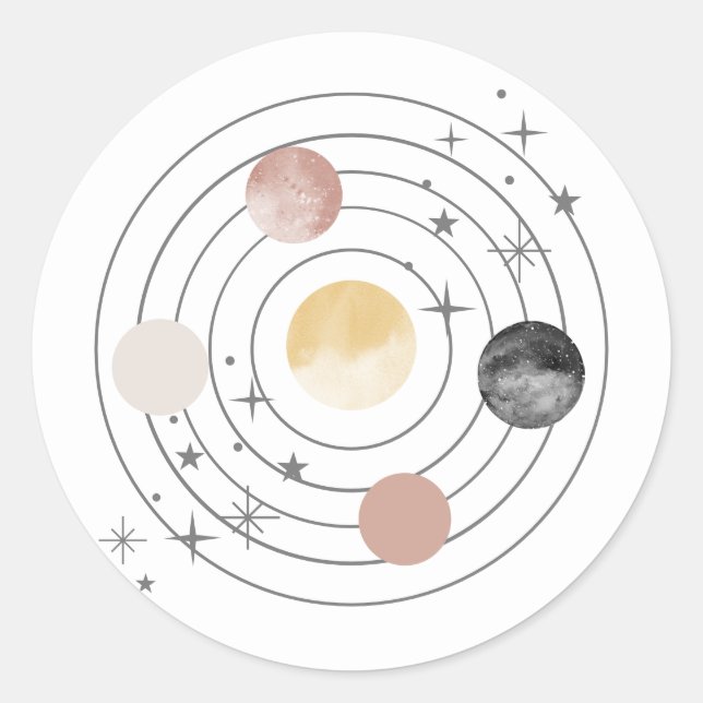Pegatina Redonda Primer viaje alrededor del espacio solar (Anverso)