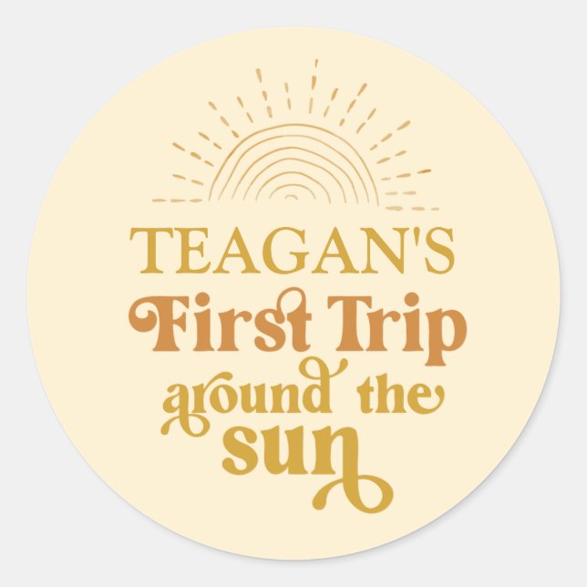 Pegatina Redonda Primer Viaje Del Boho Alrededor Del Primer Cumplea (Anverso)
