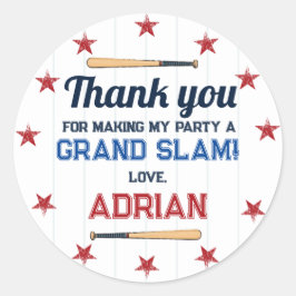 Pegatina Redonda Primera acuarela de cumpleaños de Favor del Béisbo