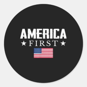Pegatina Redonda Primera Bandera De Estados Unidos