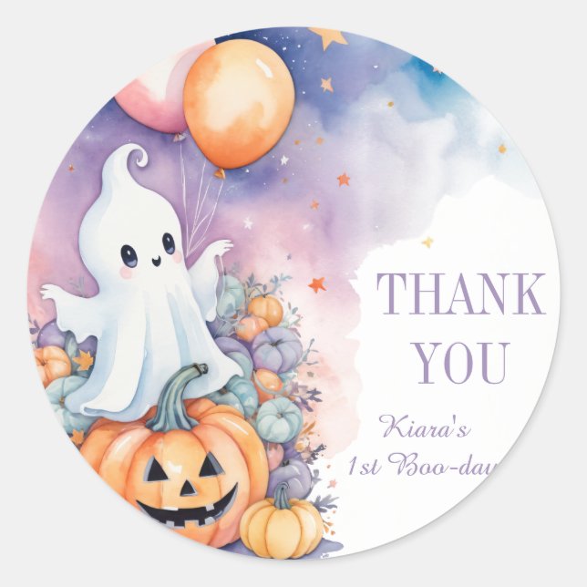 Pegatina Redonda Primera celebración de Boo Day Ghost Pumpkin graci (Anverso)