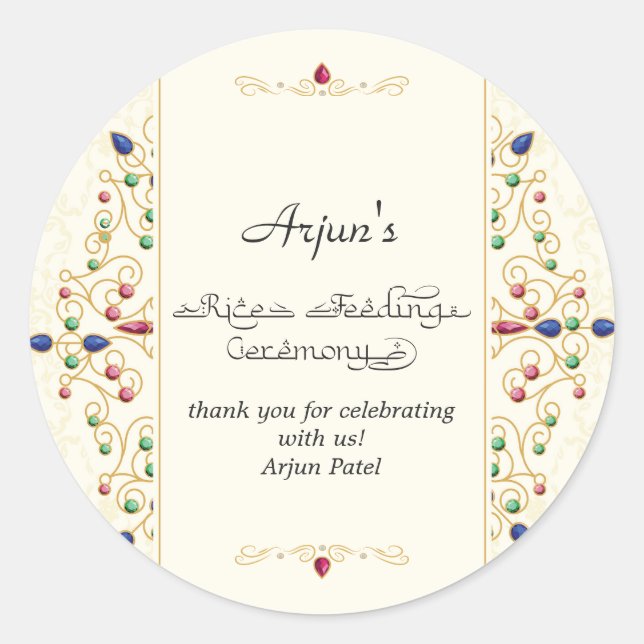 Pegatina Redonda Primera ceremonia de arroz de Annaprashan moderno (Anverso)