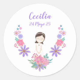 Pegatina redonda Primera Comunión CECILIA