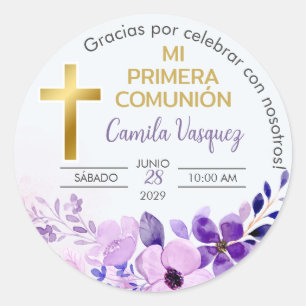Pegatina Redonda Primera comunión da regalos y favorece a la primer