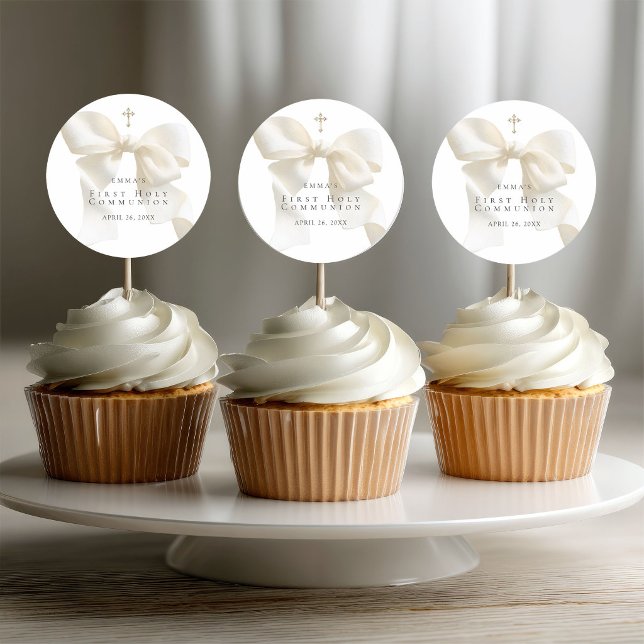 Pegatina Redonda Primera Comunión de Niña Lazo de Marfil Elegante (Subido por el creador)