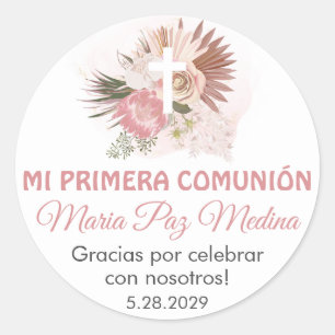 Pegatina Redonda Primera Comunión En La Primera Comunión Del Boho E