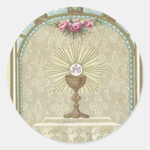 Pegatina Redonda Primera Comunión Eucaristía en el Altar