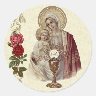 Pegatina Redonda Primera Comunión Santa Virgen María Jesús